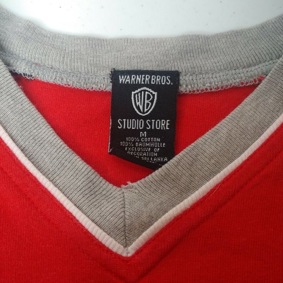 Vintage 90s Warner Bros Store Men M T Shirt Rubber Taz Bugs Bunny Marvin V Neck - Picture 6 of 7